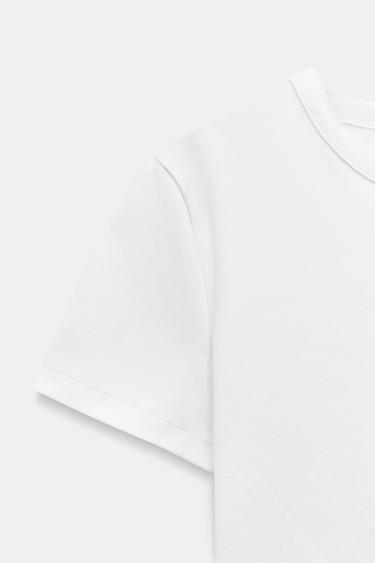 T-SHIRT EN MAILLE SURJET À MANCHES COURTES - Blanc de Zara - Image 6