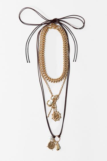 3-PACK OF CHAIN CORD CHARM NECKLACES - Golden by Zara