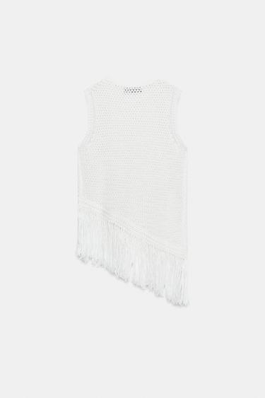 KNIT TOP WITH FRINGING - White by Zara - Image 9