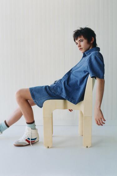 Zara 棉麻牛仔襯衫 - 藍色