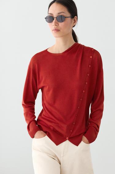 Cardigan à détail boutonnage avec écharpe - Rouge de Zara
