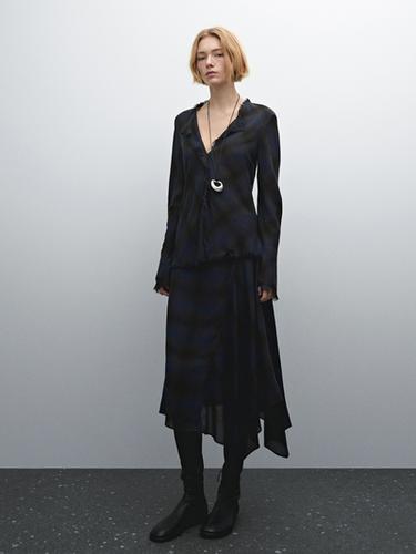 Jupe midi asymétrique à carreaux - Bleu marine foncé de Zara - Image 0