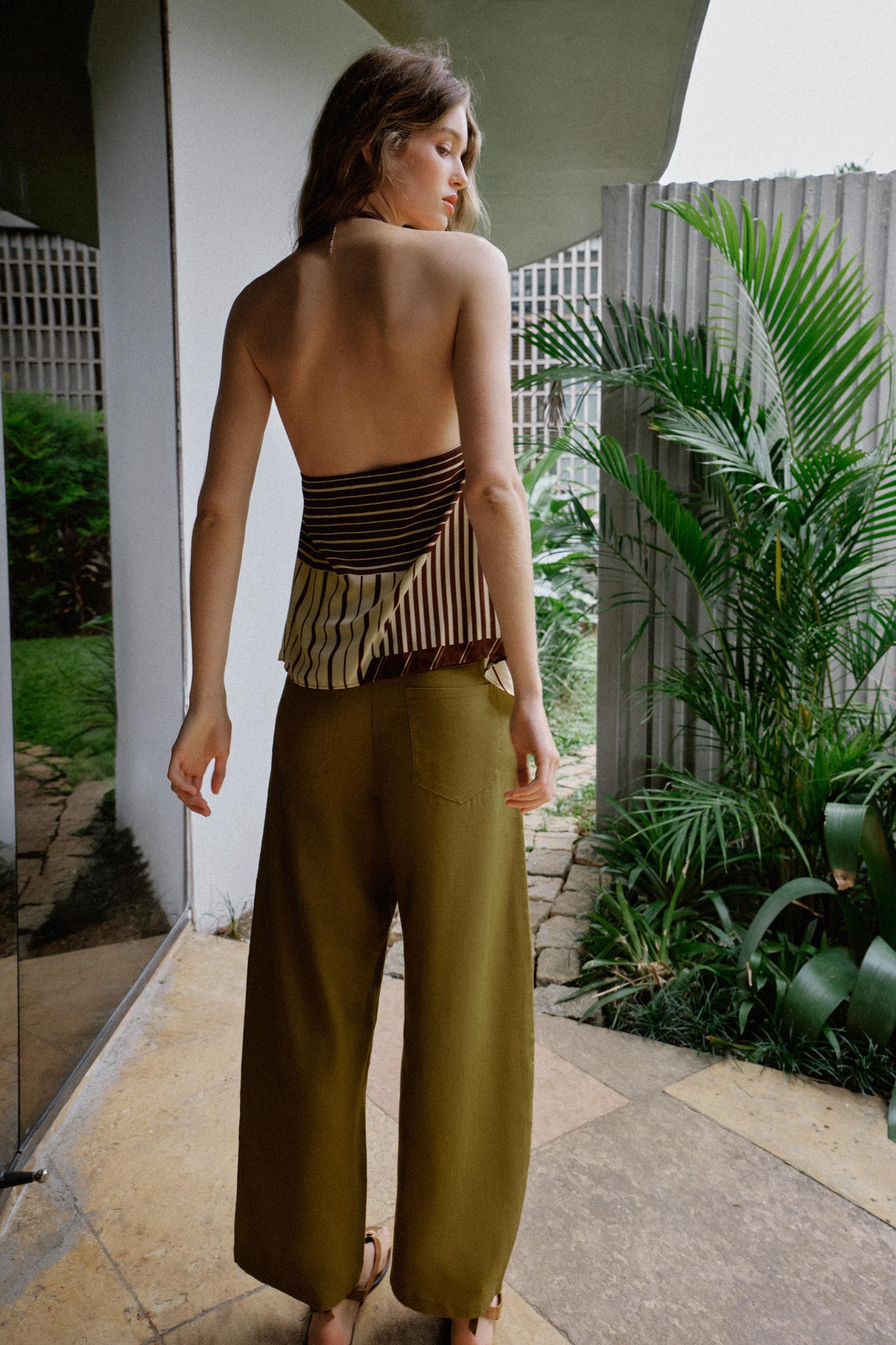 BEADED PRINT HALTER TOP