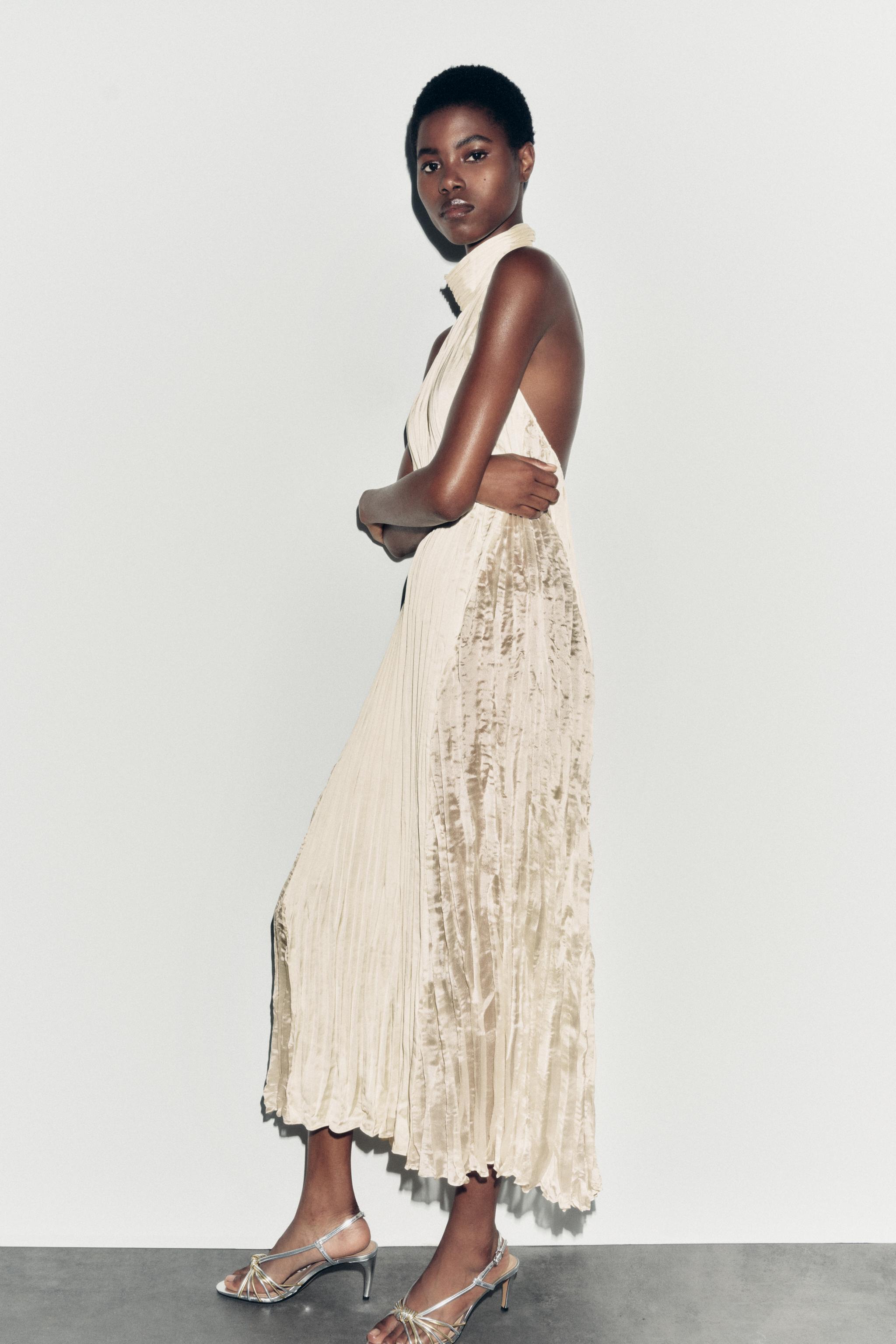 Gold pleated dress zara hotsell