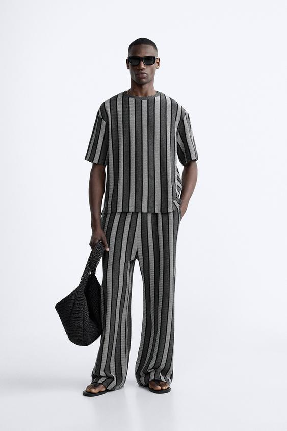 Gray pinstripe pants for men in relaxed cut