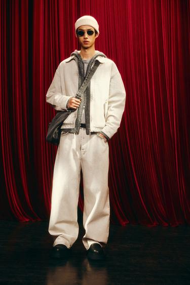 Zara 漂白水洗拉鍊牛仔外套 - 磨白色