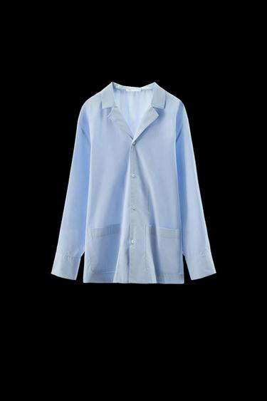 CAMISA PIJAMERA ALGODÓN - Azul pastel de Zara - Imagen 0