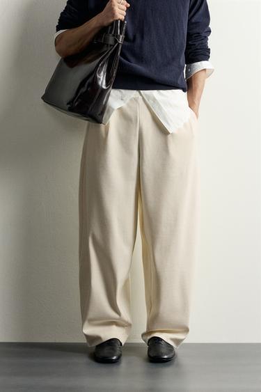 COMPACT RIB BALLOON FIT PANTS — Ecru 2
