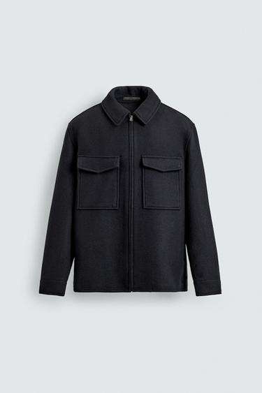 REGULAR FIT WOOL OVERSHIRT - Navy blue by Zara