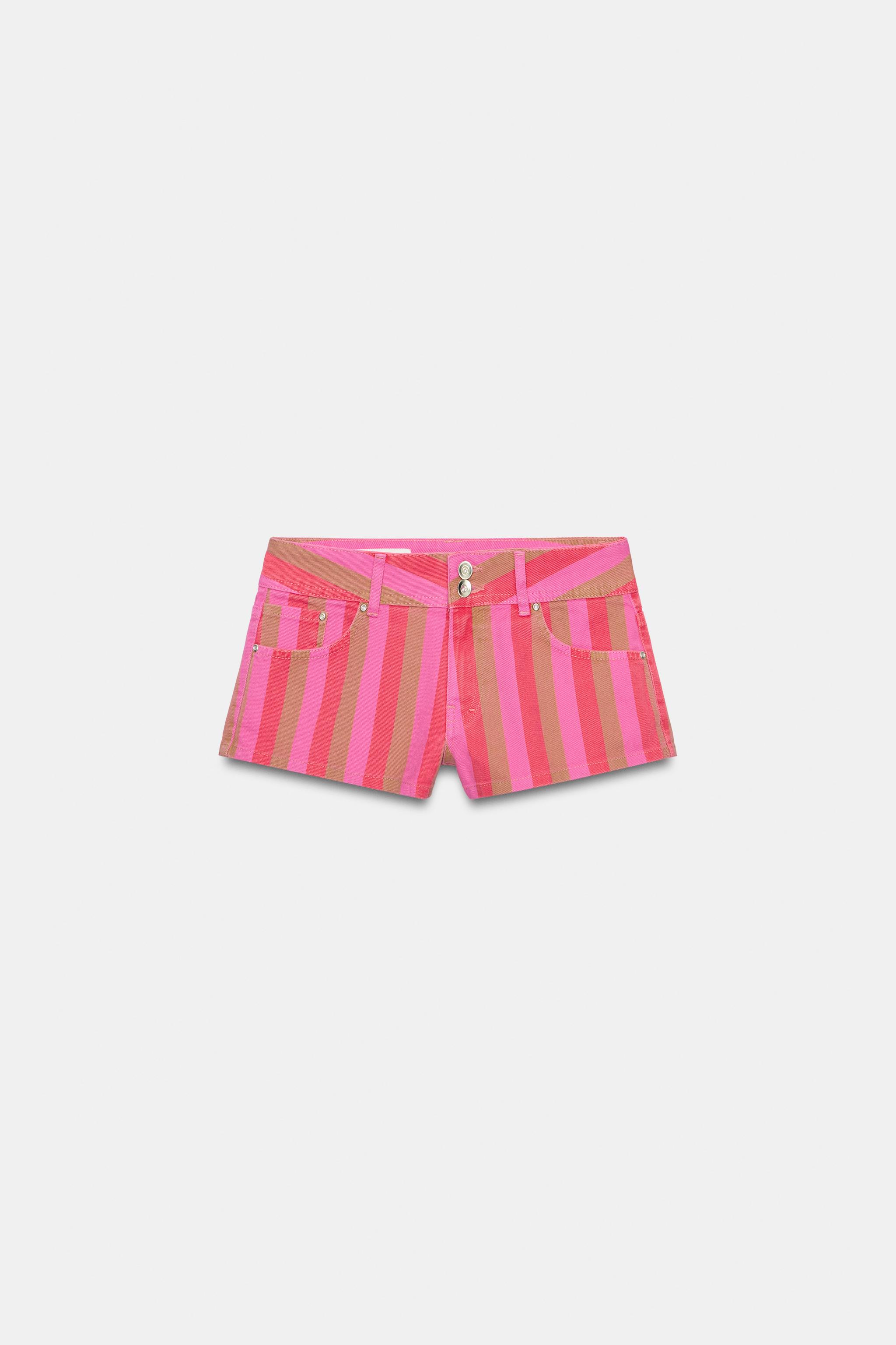 Zara TRF MİNİ ÇİZGİLİ DENIM ŞORT görsel 5