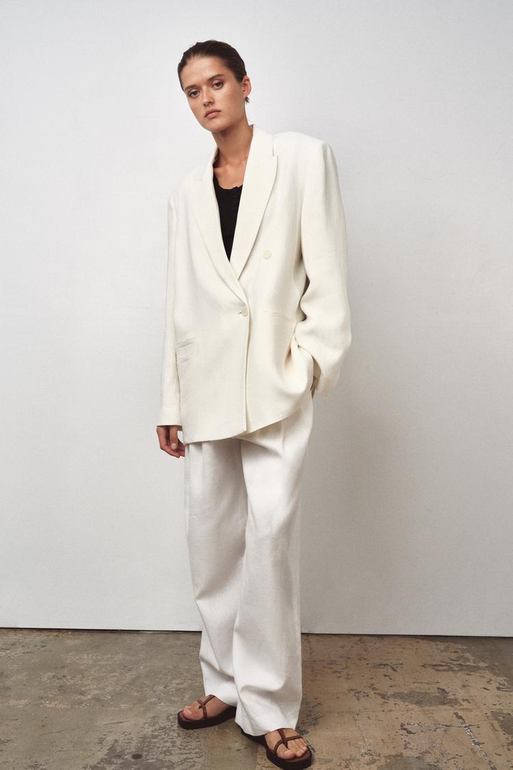 ZW COLLECTION DOUBLE-BREASTED LINEN BLEND BLAZER Ecru ZARA India