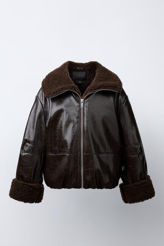 DOUBLE-FACED LEATHER EFFECT JACKET - Chocolate de Zara - Imagen 0