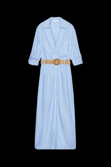 MIDIKLEID MIT GÜRTEL - Weiß / Blau von Zara - Bild 0