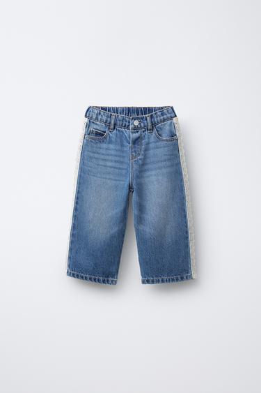 Zara 蕾絲寬管牛仔褲 - 藍色 - 圖片 0