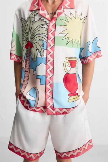 LANDSCAPE PRINT SATIN SHIRT - Pink by Zara - Image 4