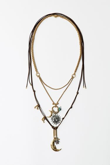 PACK OF 2 SUN AND MOON CHARM NECKLACES - Golden by Zara