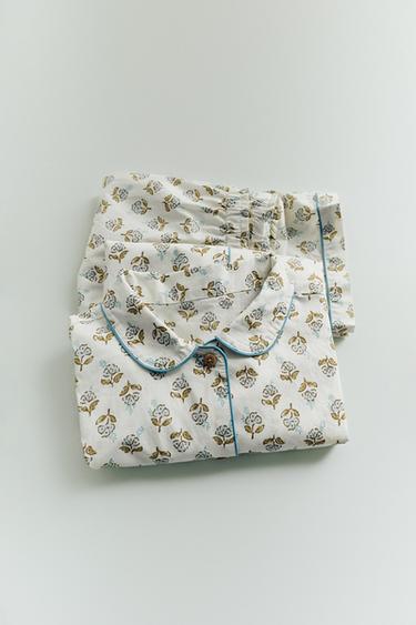 3-6 YEARS/ FLORAL SHIRT AND TROUSERS PYJAMAS - camel by Zara