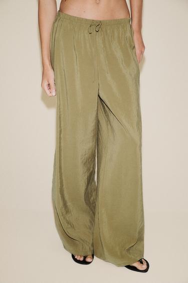 PANTALÓN FLUIDO PALAZZO - Oliva oscuro de Zara