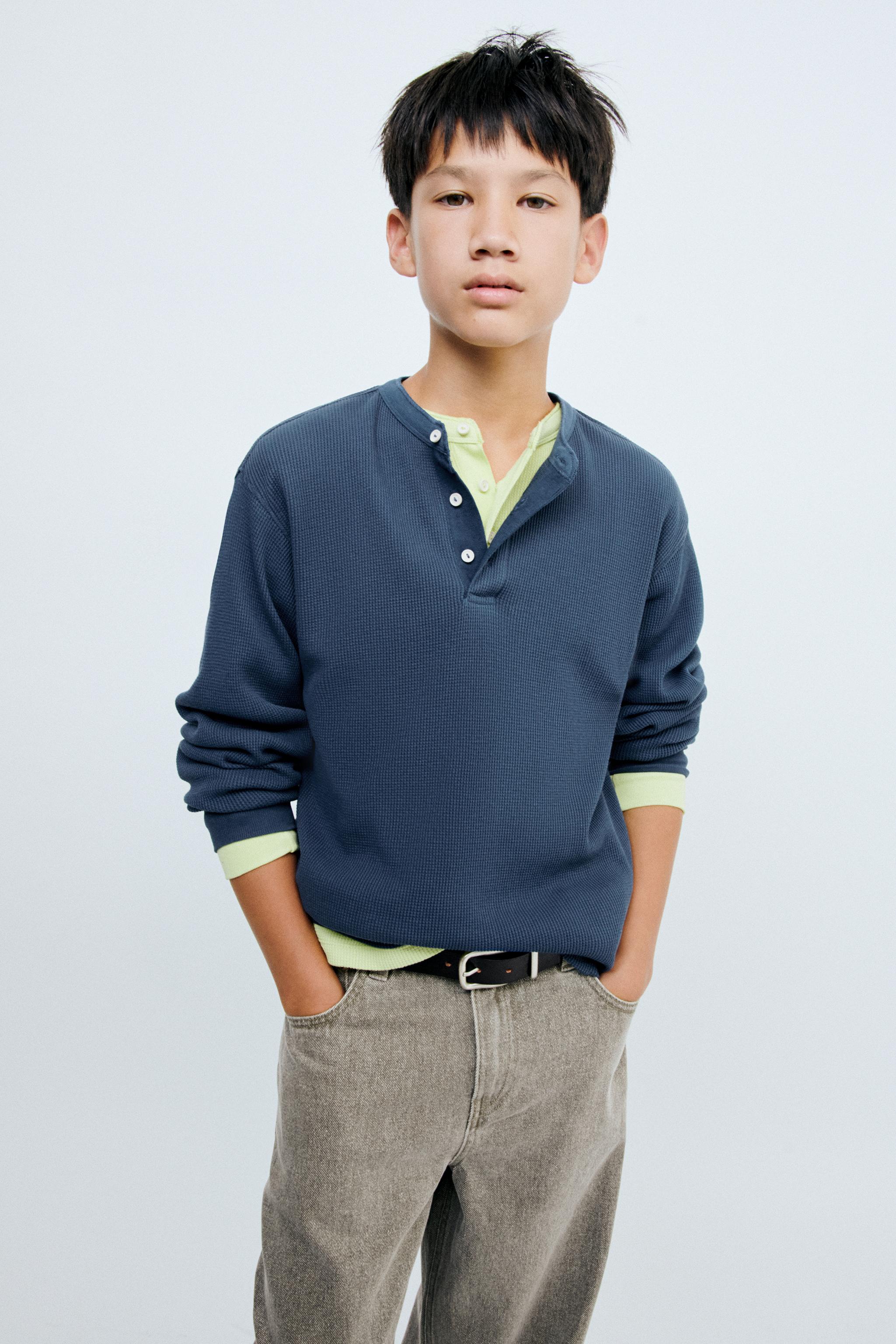 Детские футболки Zara STORIESZ WAFFLE HENLEY T-SHIRT