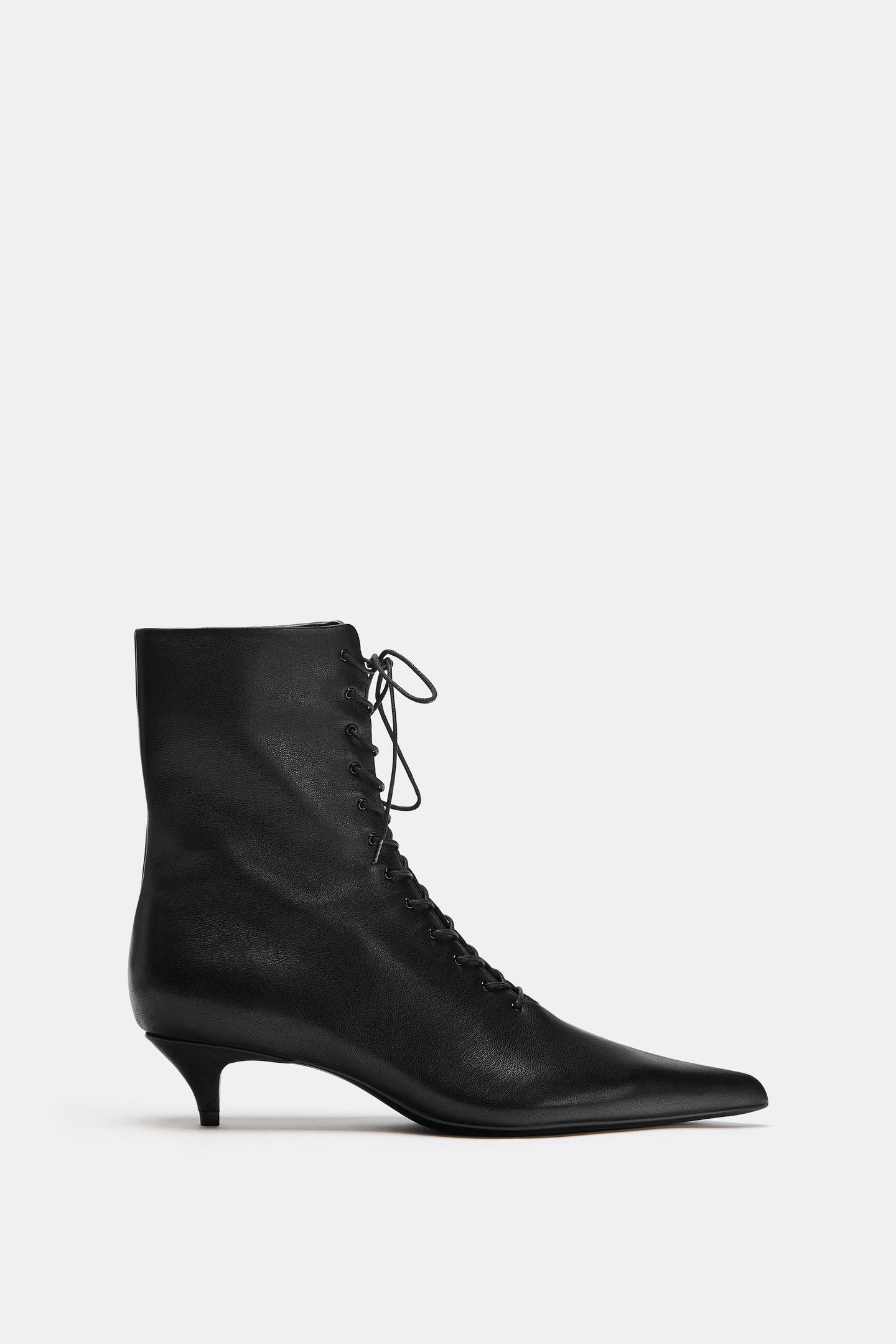 Женские ботинки Zara Leather Kitten Ankle, цвет: Чёрный — фото 4