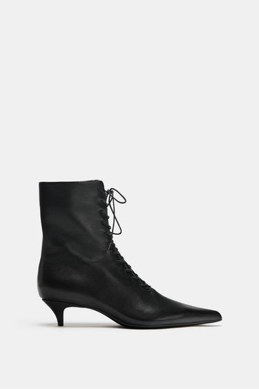 LEATHER KITTEN ANKLE BOOTS — Black 2