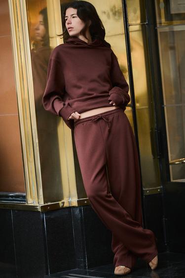 PANTALON DROIT EN MOLLETON - Grenat de Zara