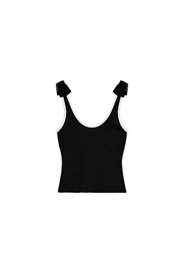 RIBBED TOP WITH BOWS - Black by Zara