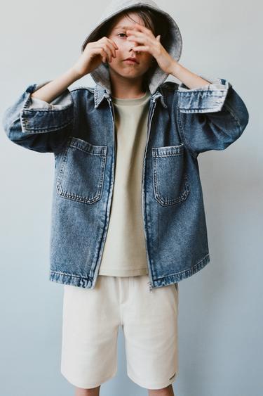 DENIM OVERSHIRT WITH DETACHABLE HOOD - Mid-blue by Zara