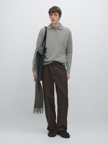 Pantalon large en coton - Marron de Zara