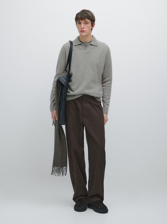 Wide-leg cotton trousers
