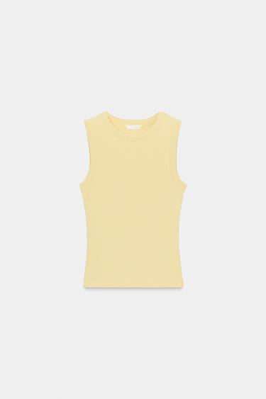 Zara RIBBED STRAP TOP - Vanilla