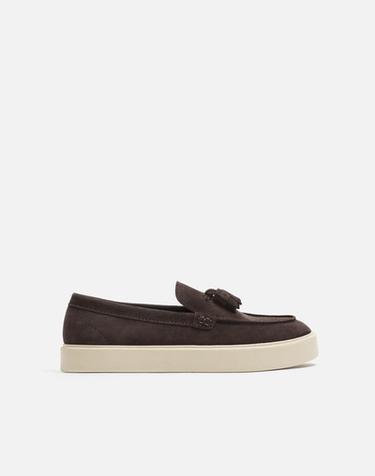 CASUAL LEATHER LOAFERS WITH TASSELS - Brown by Zara