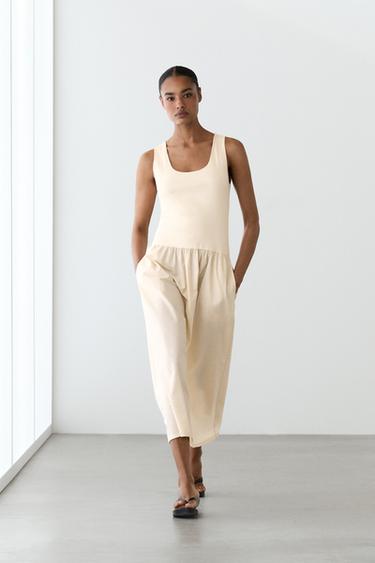 Zara Cotton blend dress with contrast poplin - Yellow - Image 0