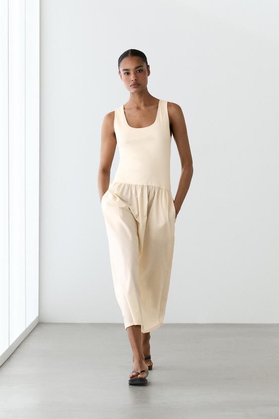 Cotton blend dress with contrast poplin from Zara - $130