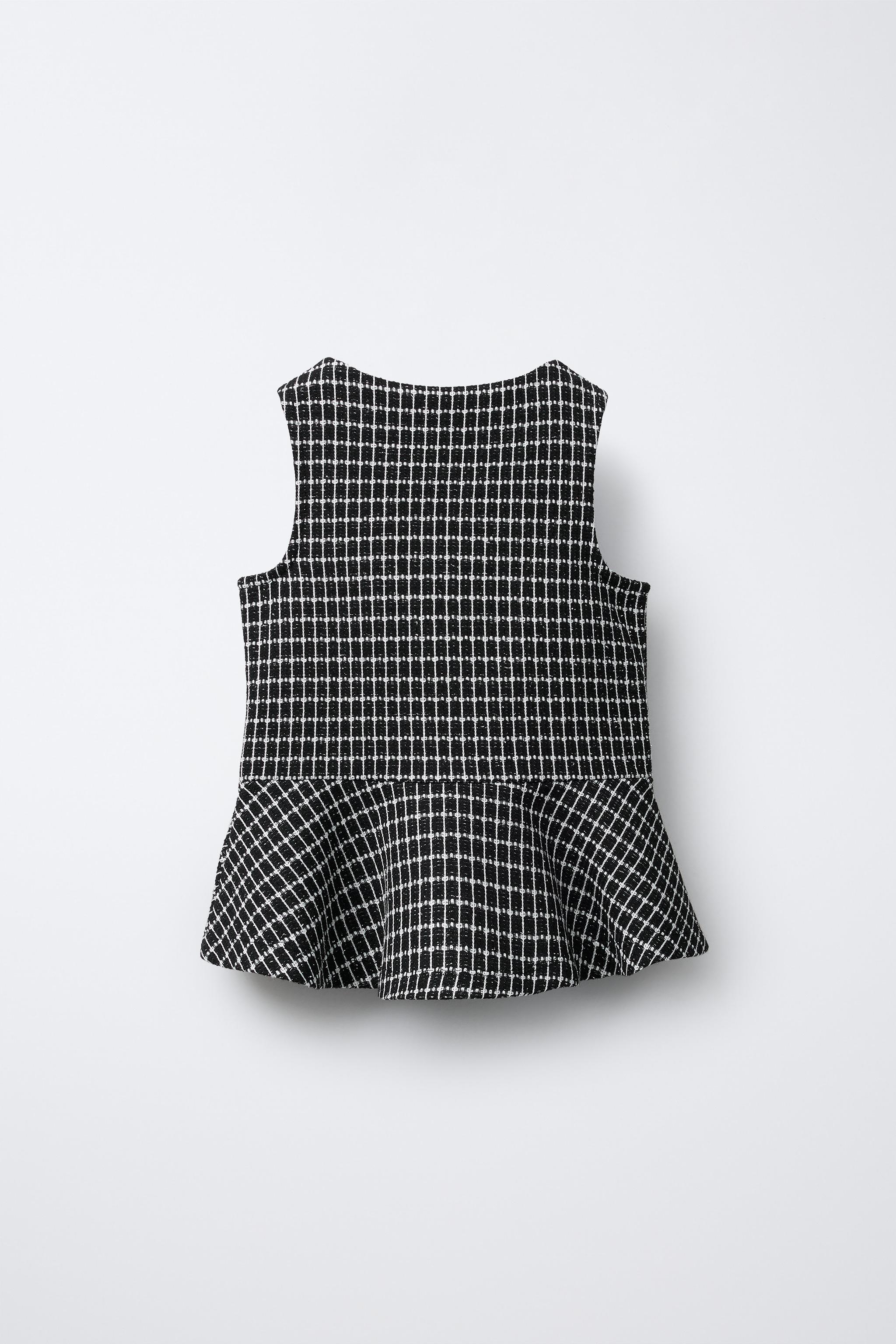 チェック柄フェイクパールボタンベストトップ - ブラック | ZARA Japan