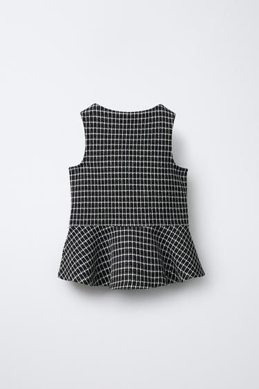 CHECKED FAUX PEARL BUTTON WAISTCOAT TOP - Black by Zara - Image 1
