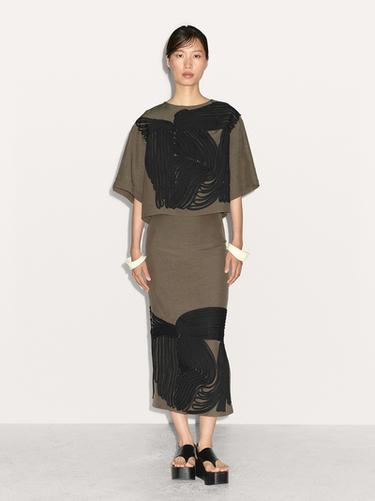 Zara Midi skirt with contrasting trims - Khaki - Image 0