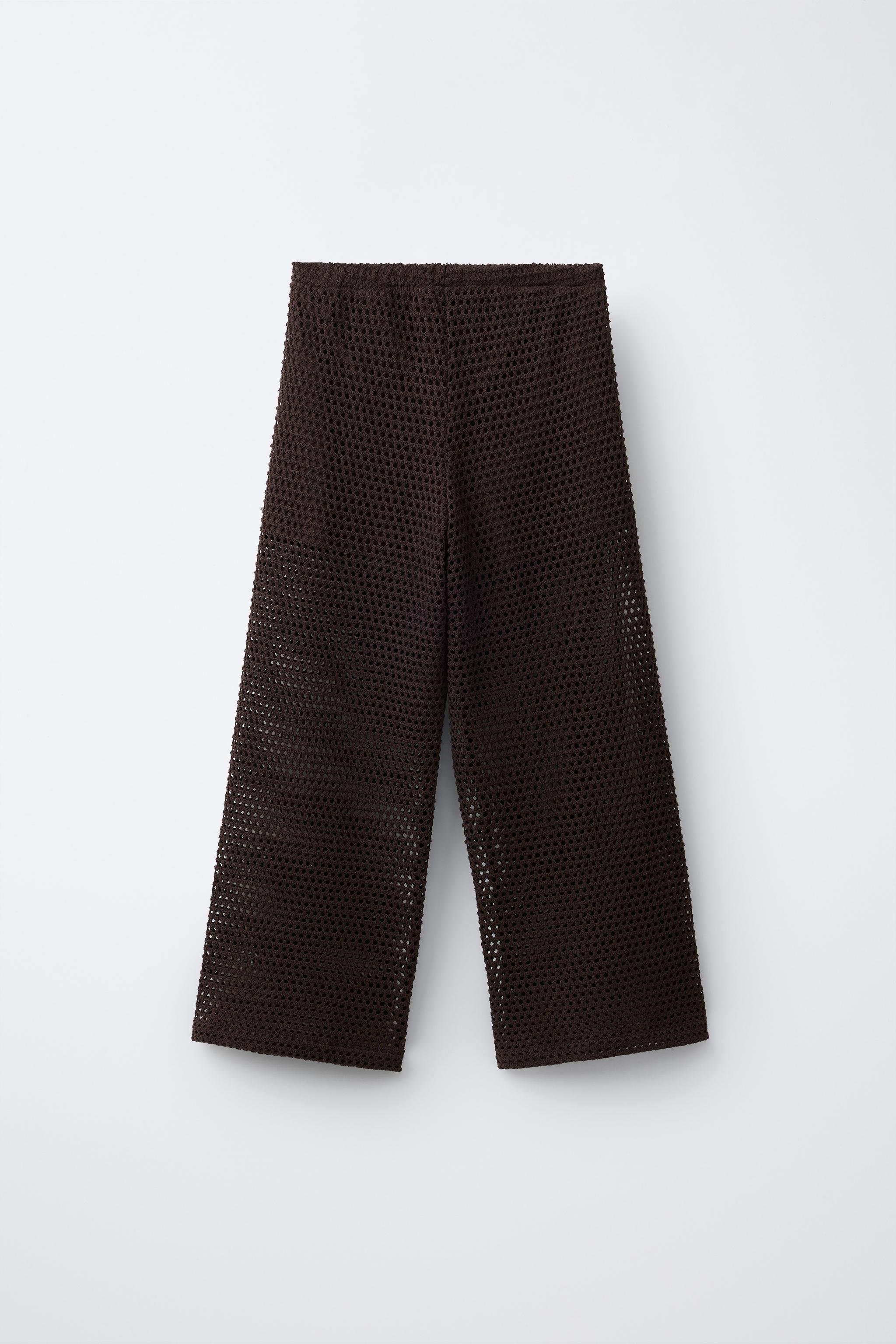 WIDE LEG CROCHET FLOWER PANTS - Brown | ZARA United States