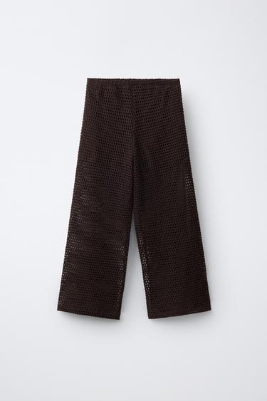WIDE-LEG CROCHET FLORAL TROUSERS - Brown by Zara - Image 1