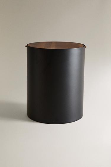 PAPELERA BAÑO METÁLICA TAPA MADERA - Negro de Zara