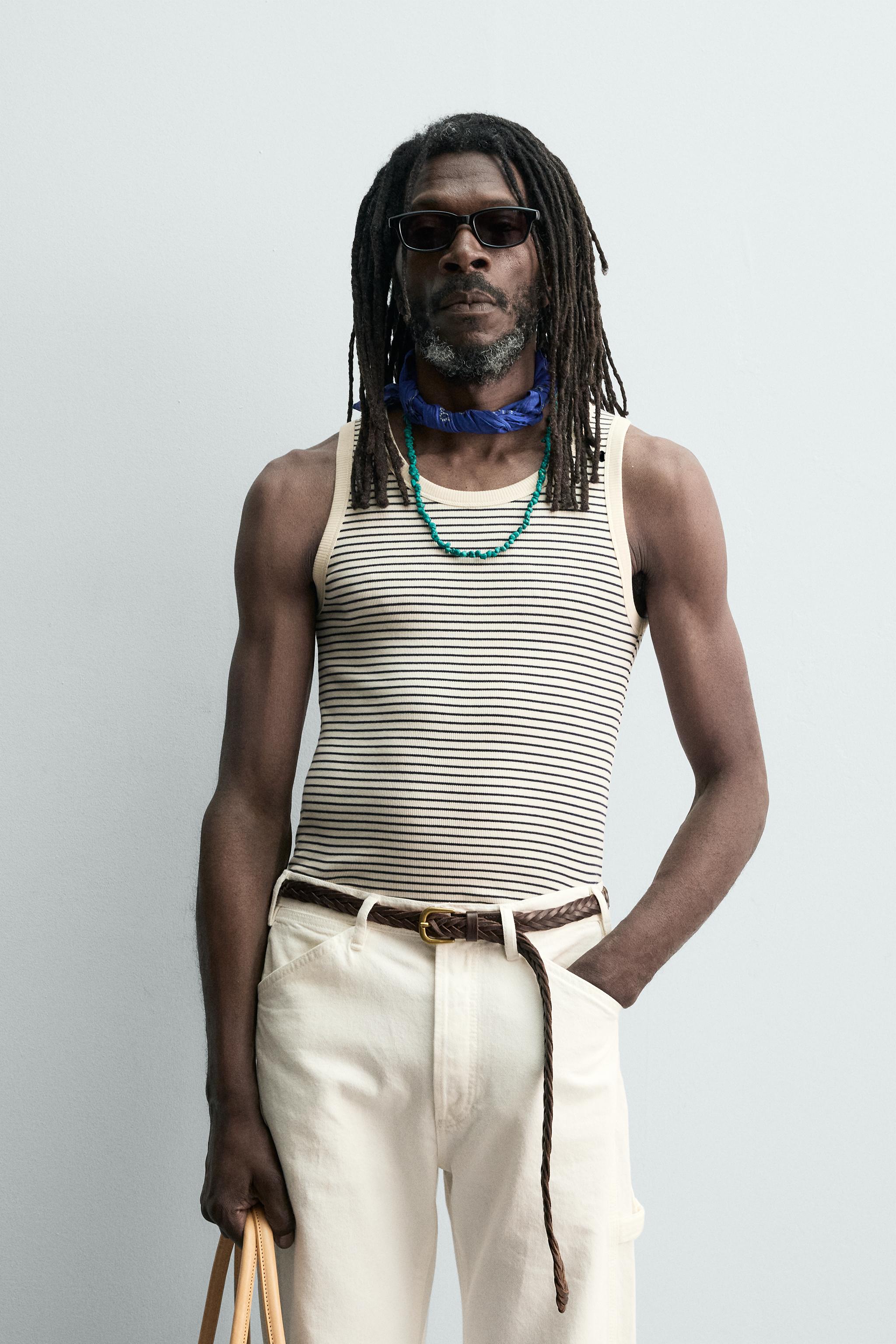 STRIPED JACQUARD TANK TOP X AARON LEVINE - Blue/White | ZARA India