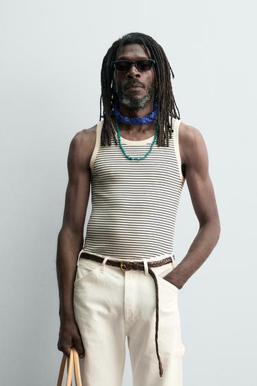 DÉBARDEUR JACQUARD RAYURES X AARON LEVINE - Écru / Bleu de Zara