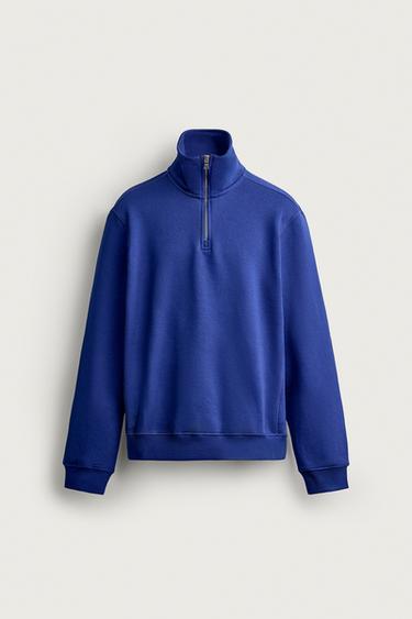 Zara BASIC QUARTER-ZIP SWEATSHIRT - Bluish
