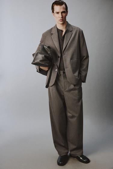 PANTALON LARGE DE COSTUME STRUCTURÉ DÉCONTRACTÉ - Marron / Taupe de Zara - Image 4