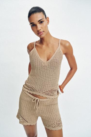 SHORT EN MAILLE POINTELLE - Marron clair de Zara - Image 2