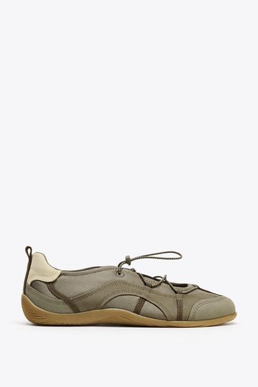 ELASTICATED SPORTY BALLERINAS - Green by Zara - Image 0