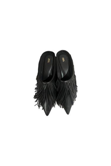 LEATHER SLINGBACK SHOES WITH FRINGING