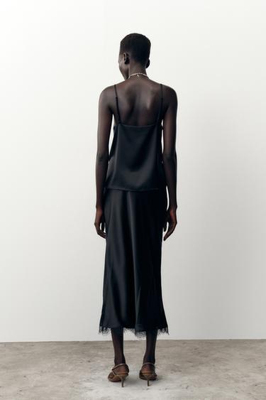 SATIN MIDI LACE SKIRT - Black by Zara - Image 3