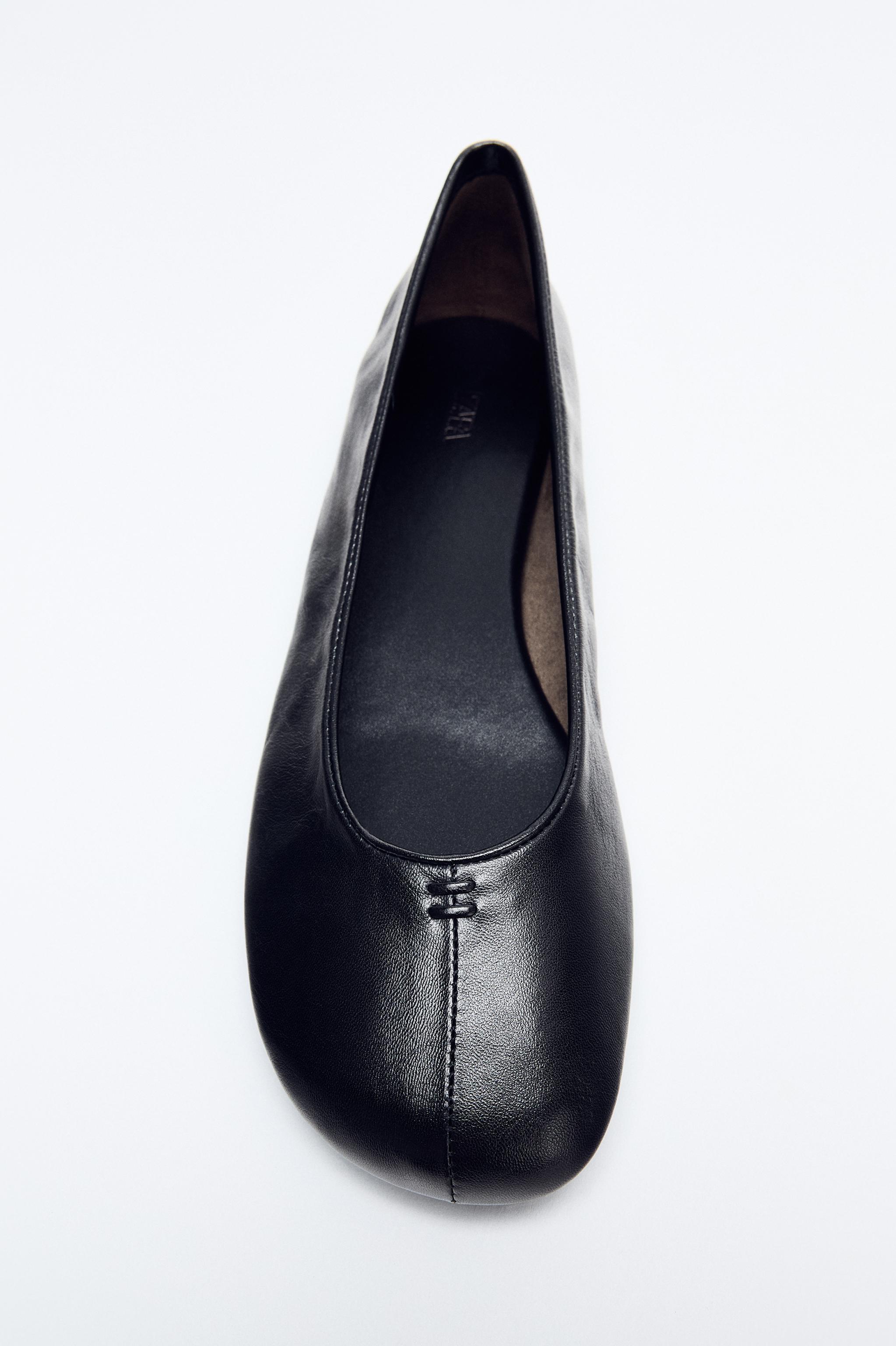 레더 플랫 발레리나 슈즈