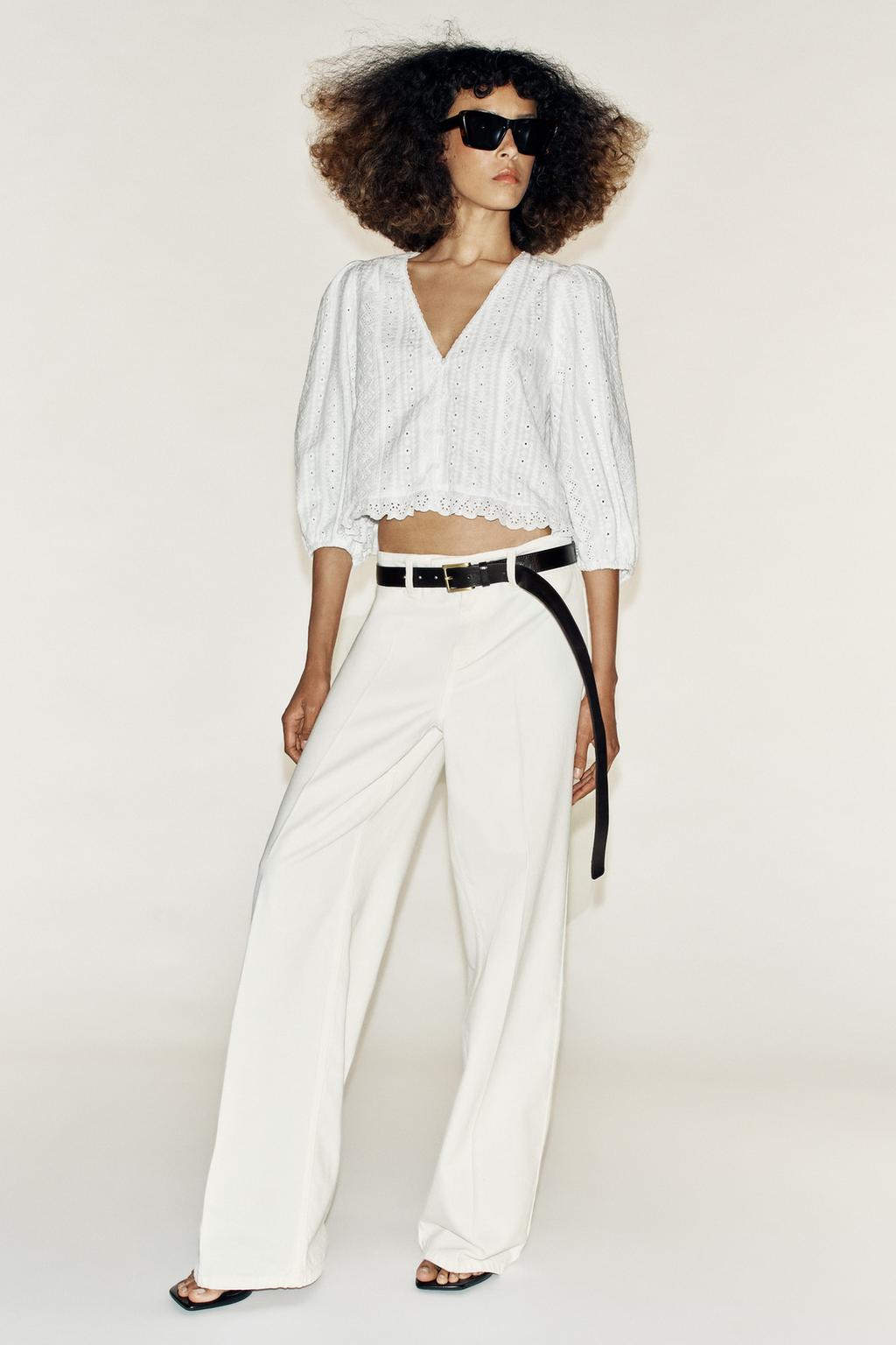 Zara Perforasiyalı tikməli bluza